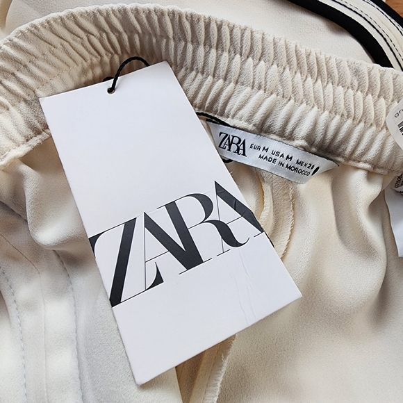 Cream Wide-Leg Trousers Zara Size M nwt - Picture 2 of 13